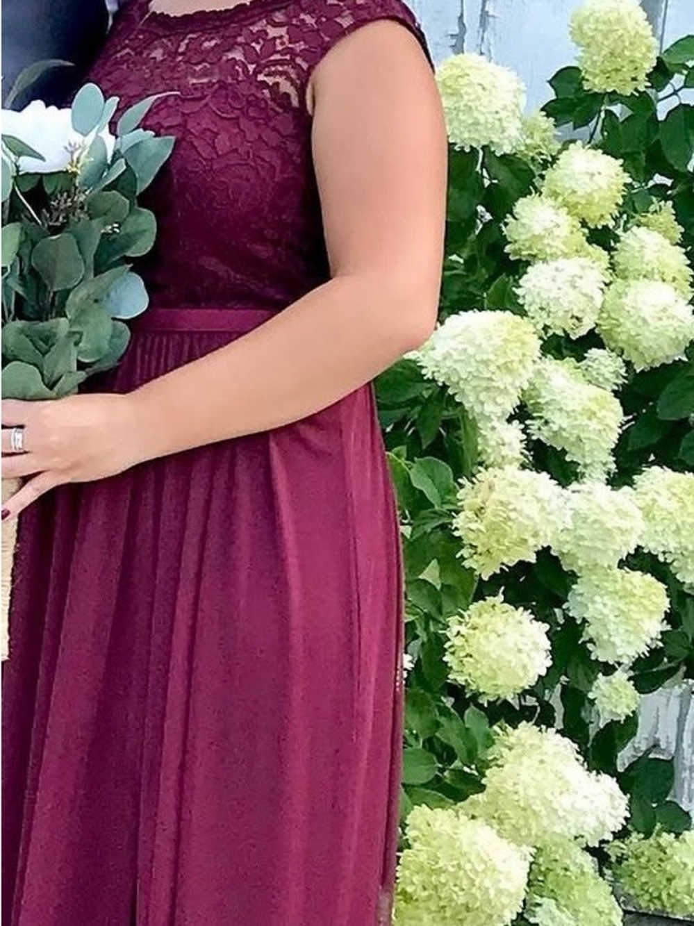 David's Bridal Sleeveless Lace Bodice Maxi Dress in Wine - Picture 6 of 6